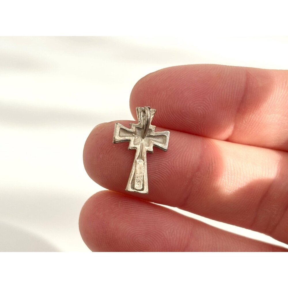 Brutalist Style Cross Sterling Silver 925 Vintage Statement Pendant | Charm - Picture 10 of 12